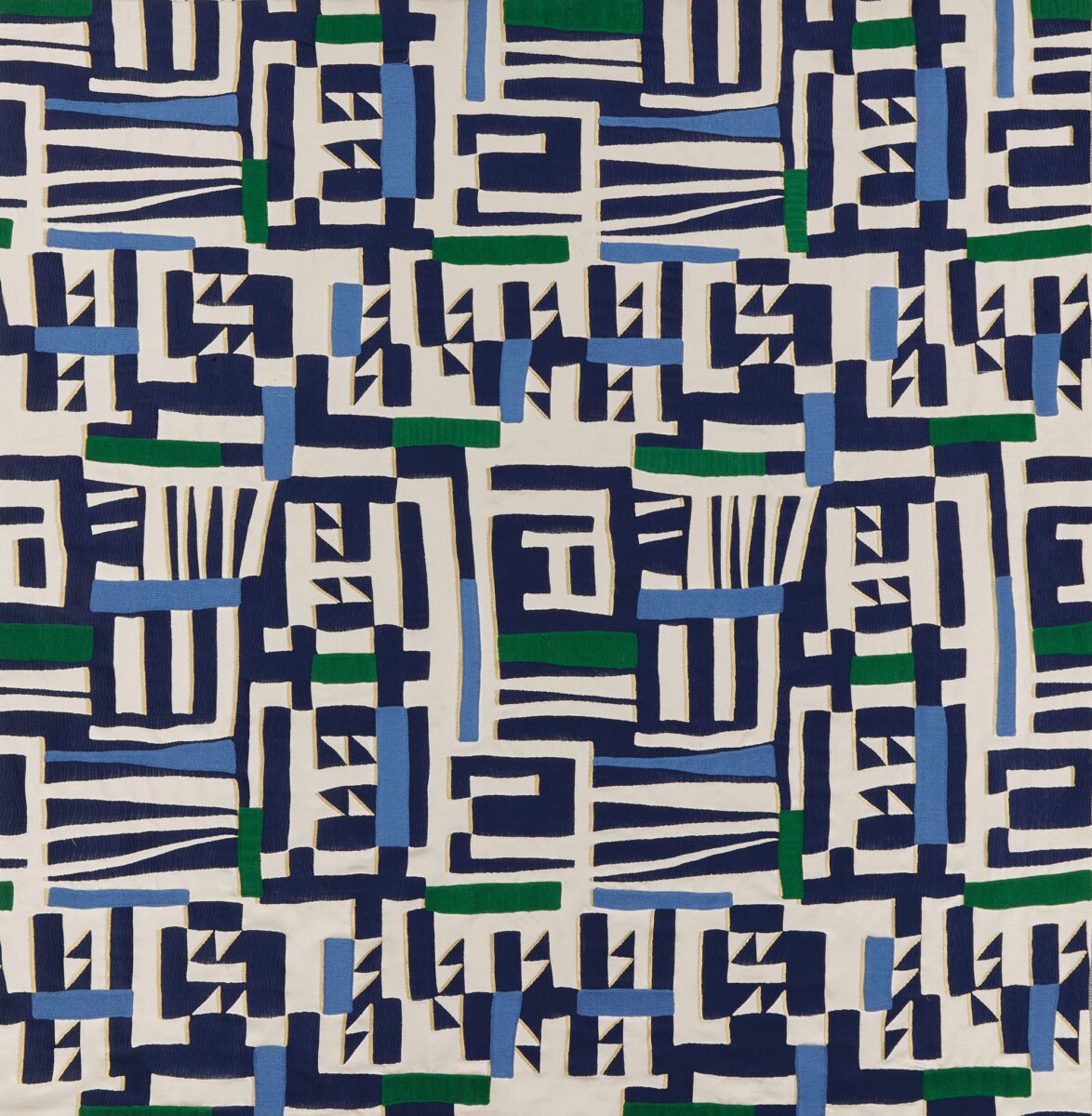 Zawaya Fabric - Indigo by multicolour geometric embroideried fabric from Osborne & Little