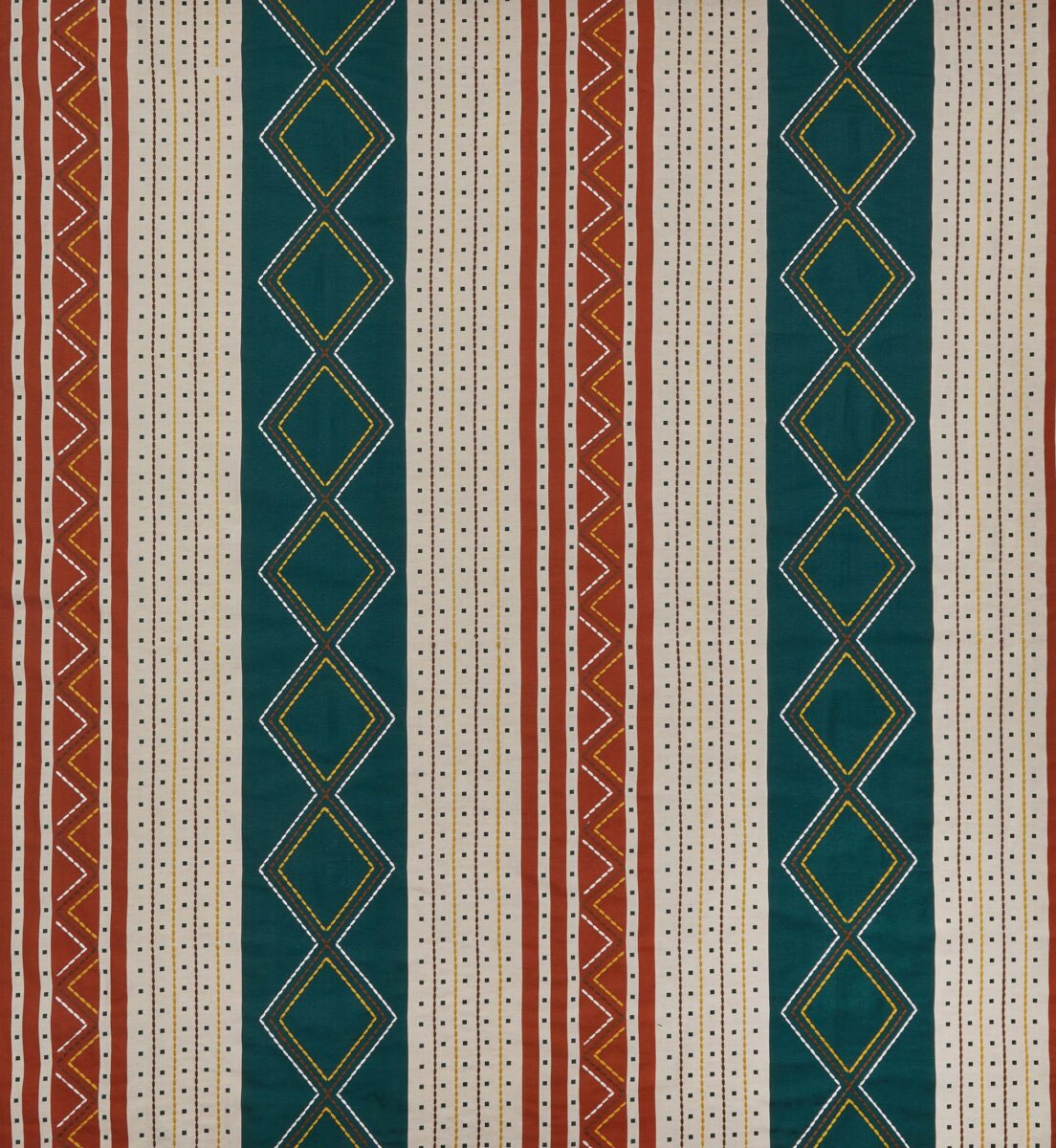 Turkana Fabric - Terracotta / Teal by multicolour striped embroideried fabric from Osborne & Little