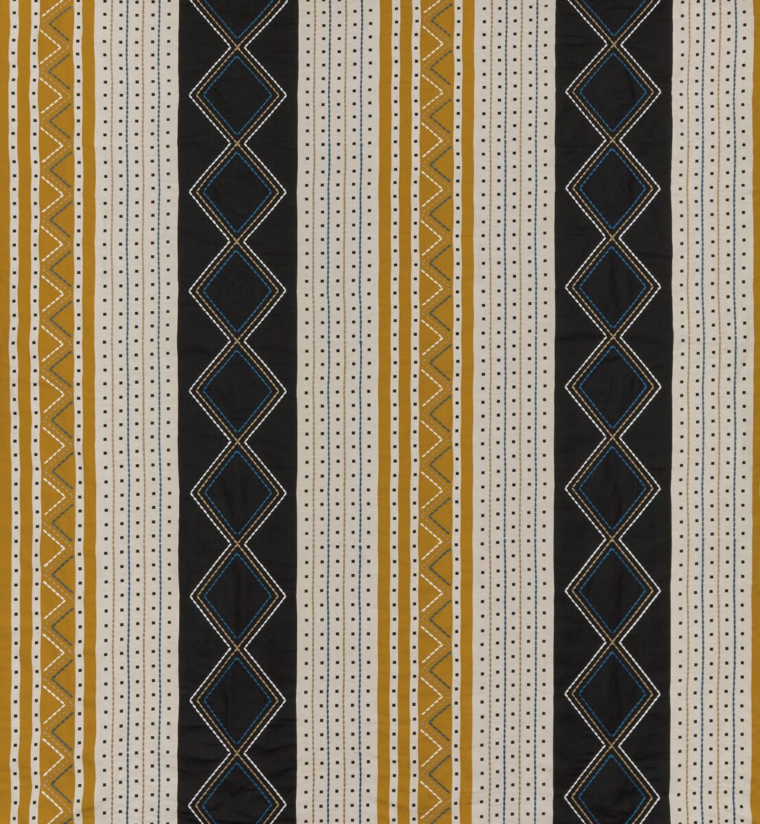 Turkana Fabric - Charcoal / Gold by multicolour striped embroideried fabric from Osborne & Little