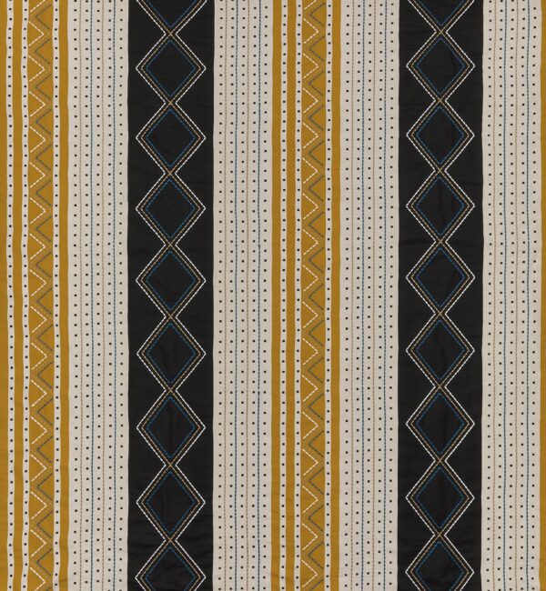 Turkana Fabric - Charcoal / Gold by multicolour striped embroideried fabric from Osborne & Little