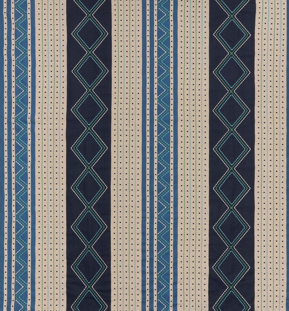 Turkana Fabric - Indigo by blue striped embroideried fabric from Osborne & Little