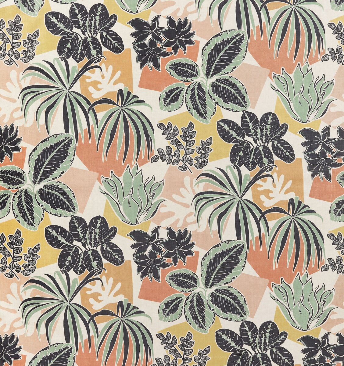 Frondoso Fabric - Blush / Ink by multicolour botanical printed fabric from Osborne & Little