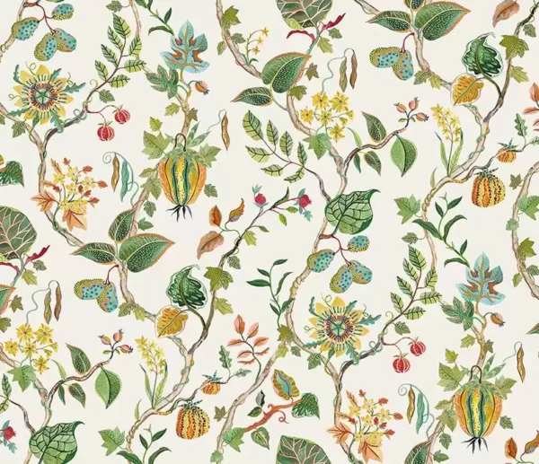 Mythica Fabric - Amber by green botanical linen fabric from Osborne & Little