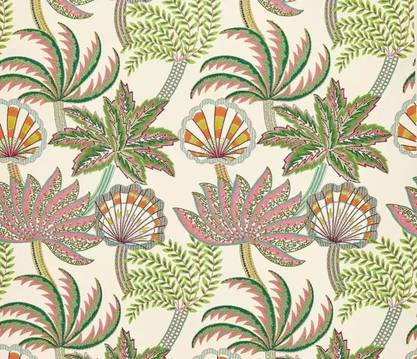 Ravenala Fabric - Azalea by multicolour botanical embroideried fabric from Osborne & Little