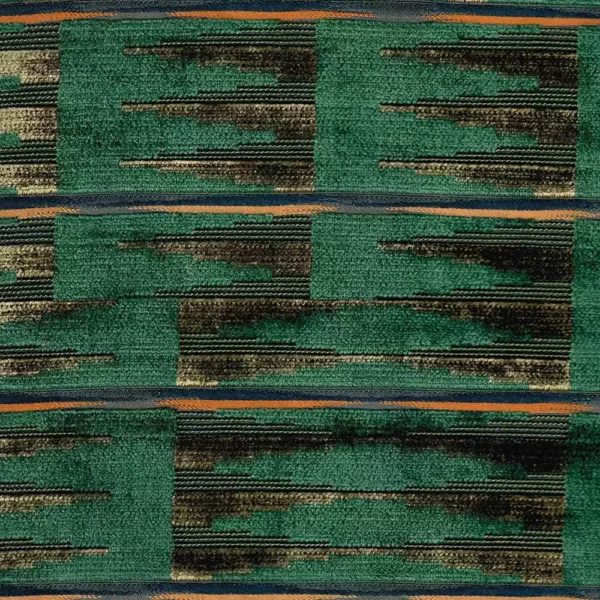 green geometric velvet-chenille fabric from Osborne & Little