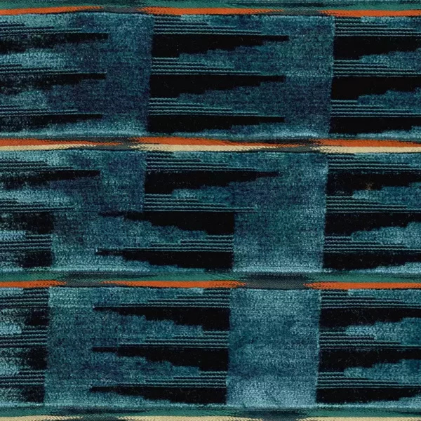 Elodie Fabric - Petrol by blue geometric velvet-chenille fabric from Osborne & Little