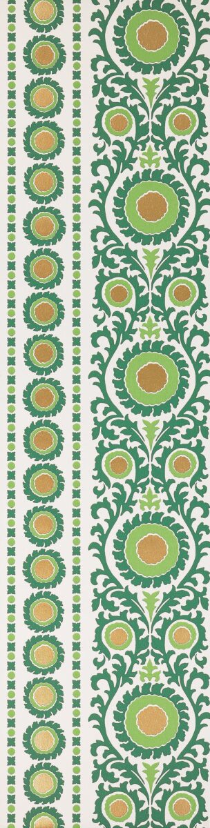 Samrina Wallpaper - Fir / Metallic Gold by green spotted wallpaper from osborne & little