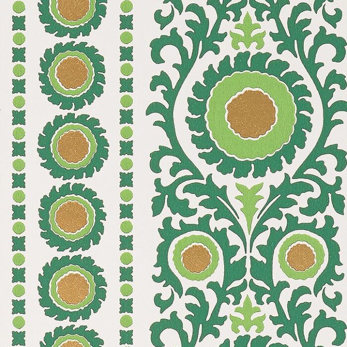 Samrina Wallpaper - Fir /  Metallic Gold – Fir / Metallic Gold swatch