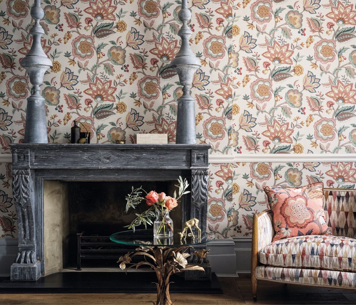 Samode Wallpaper - Charcoal / Eucalyptus by Samode Wallpaper - Charcoal / Eucalyptus from