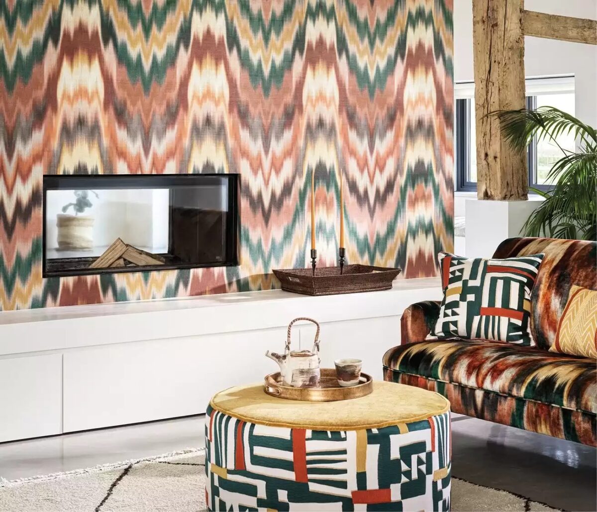 Irisa Grasscloth Wallpaper - Terracotta / Teal by Irisa Grasscloth Wallpaper - Terracotta / Teal from