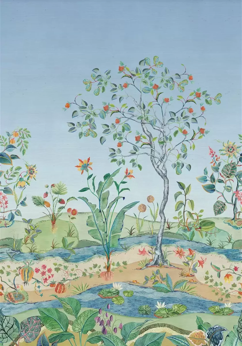 Mythical Grasscloth Mural Wallpaper - Azure by green botanical wallpaper from osborne & little