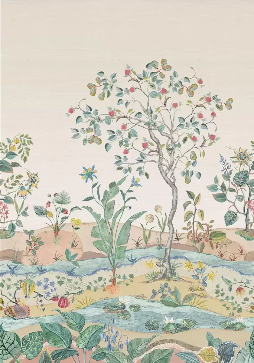 Mythical Grasscloth Mural Wallpaper - Shell by neutral botanical wallpaper from osborne & little