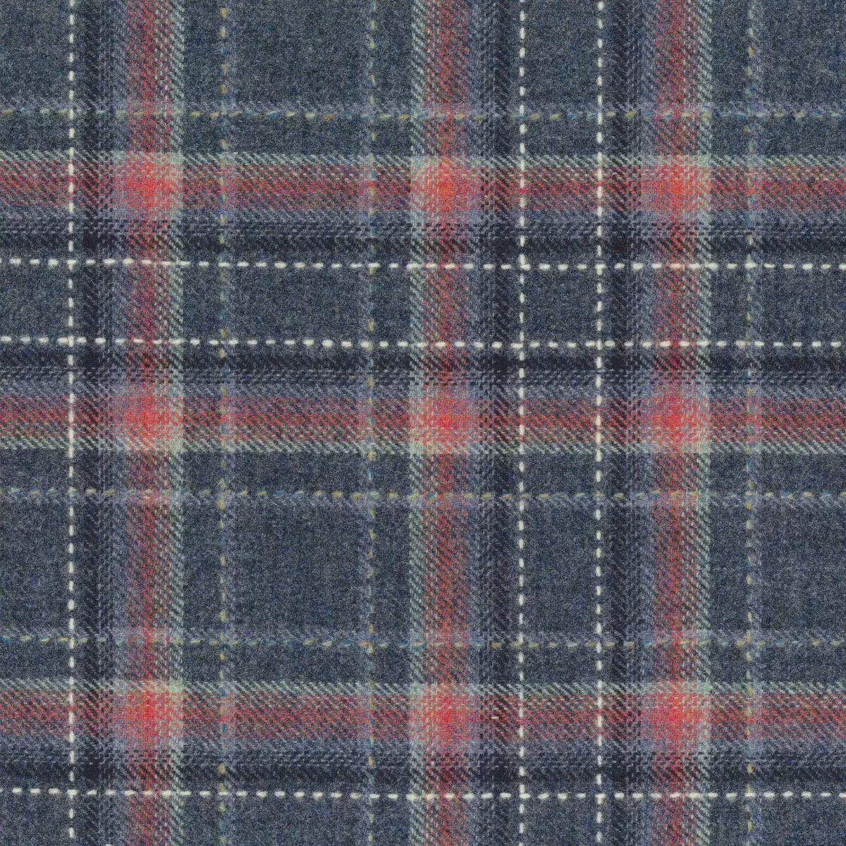 Jermyn Fabric - Navy / Geranium by blue checked woolen fabric from Osborne & Little