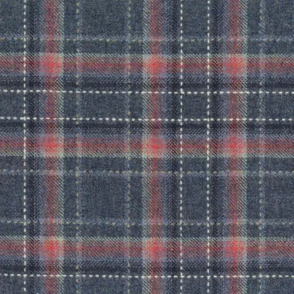 Jermyn Fabric - Navy / Geranium by blue checked woolen fabric from Osborne & Little