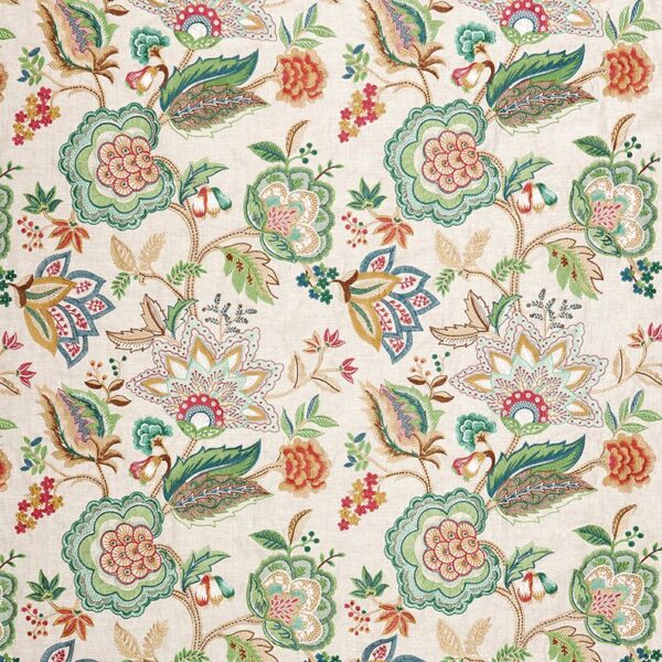 Samode Fabric - Aqua by green botanical embroideried fabric from Osborne & Little