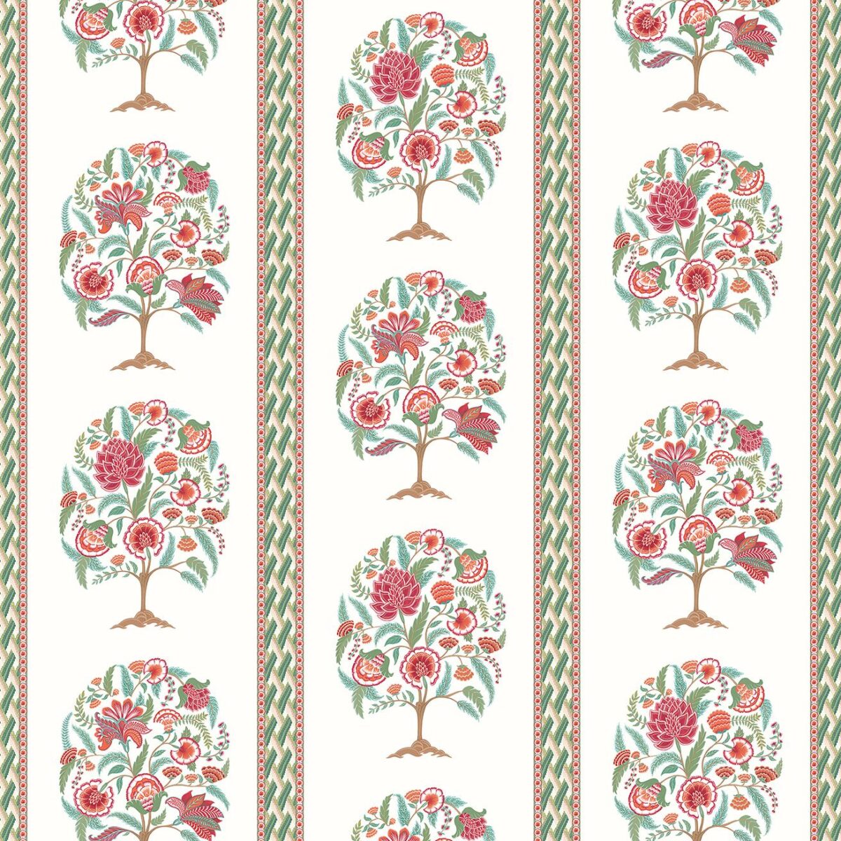 Taniska Fabric - Coral by pink botanical linen fabric from Osborne & Little