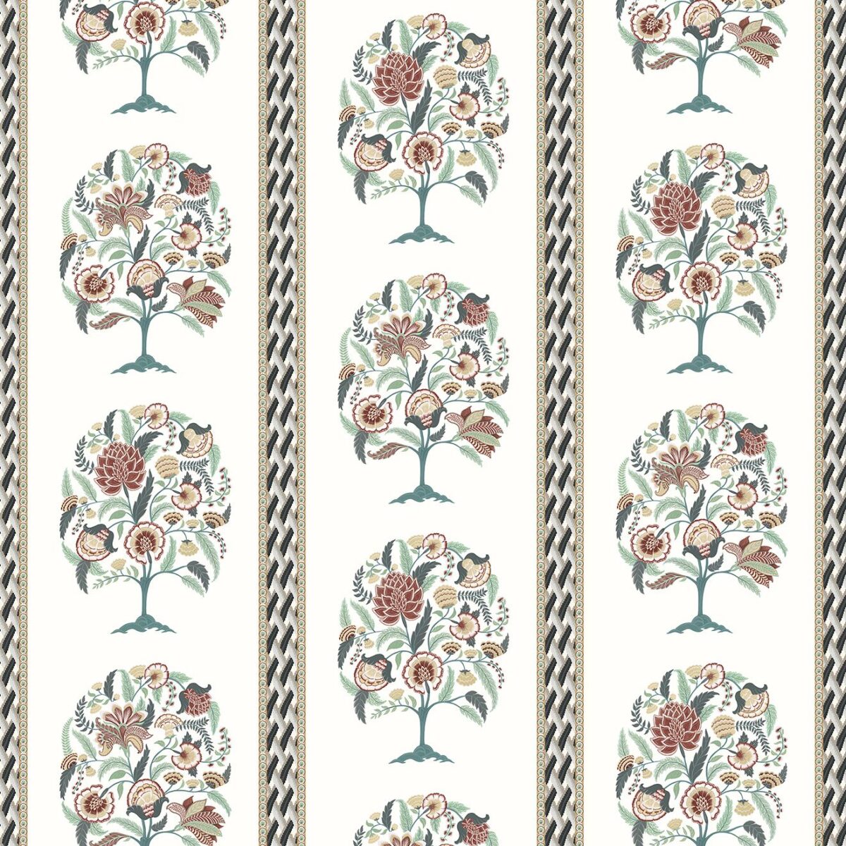 Taniska Fabric - Eucalyptus / Charcoal by brown botanical linen fabric from Osborne & Little