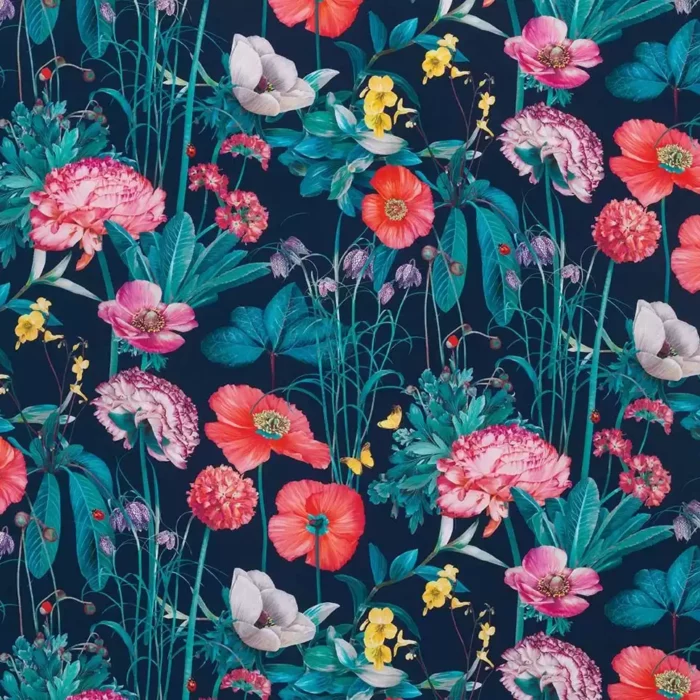 Meadow Fabric - Midnight /  Coral – Midnight / Coral swatch