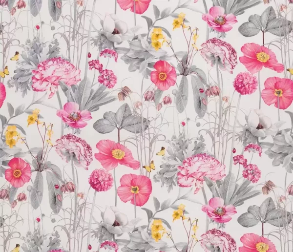 Meadow Fabric - Magenta / Saffron by pink botanical printed fabric from Osborne & Little