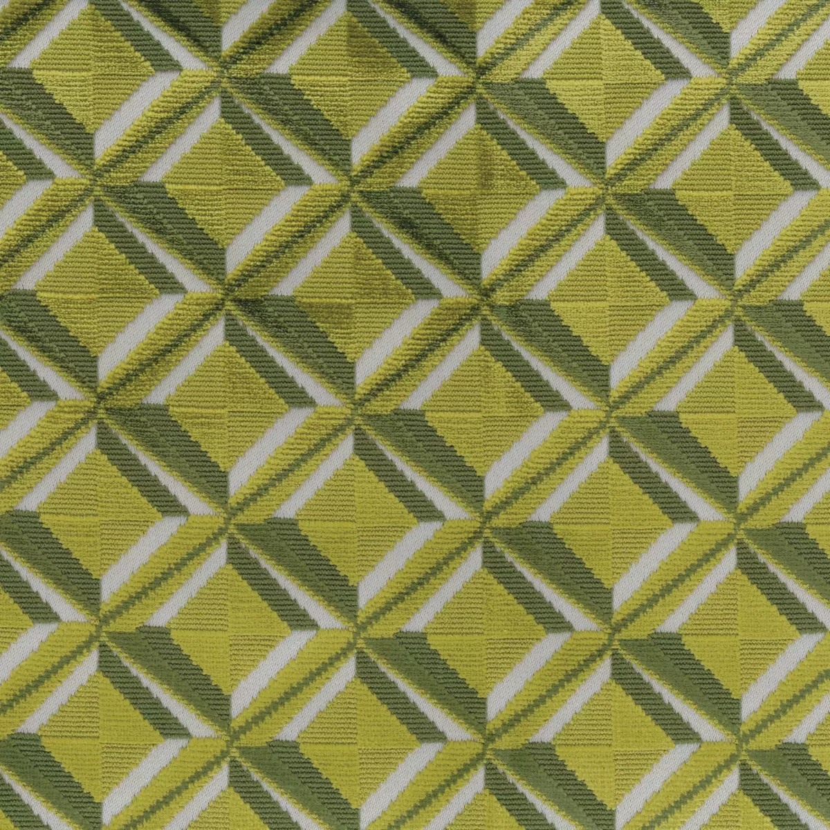 Amelia Fabric - Lime by green geometric velvet-chenille fabric from Osborne & Little