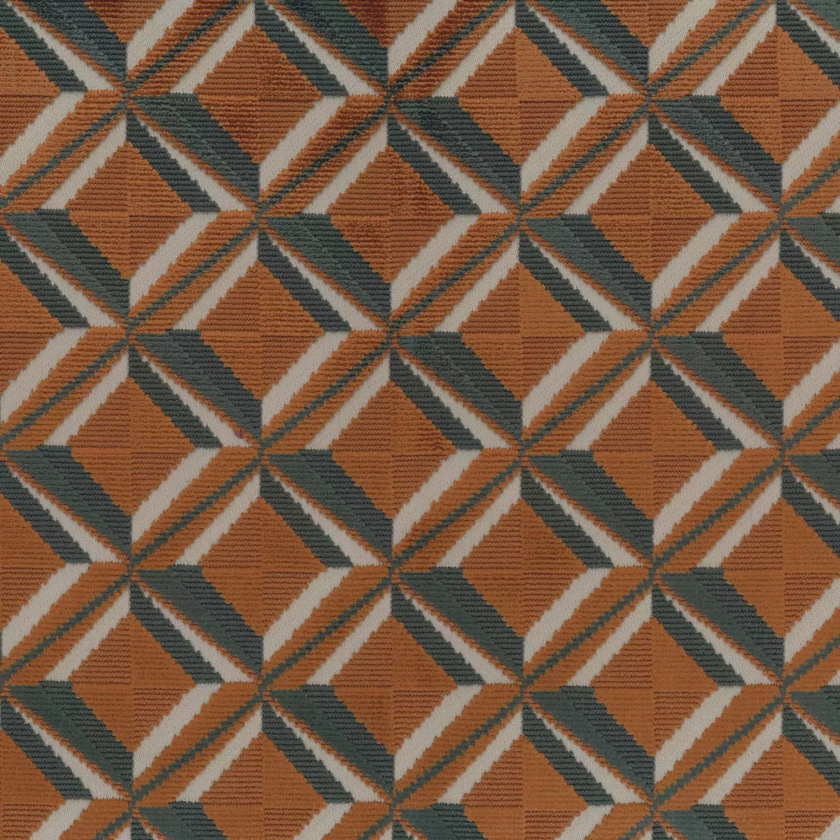 Amelia Fabric - Mandarin / Charcoal by orange geometric velvet-chenille fabric from Osborne & Little