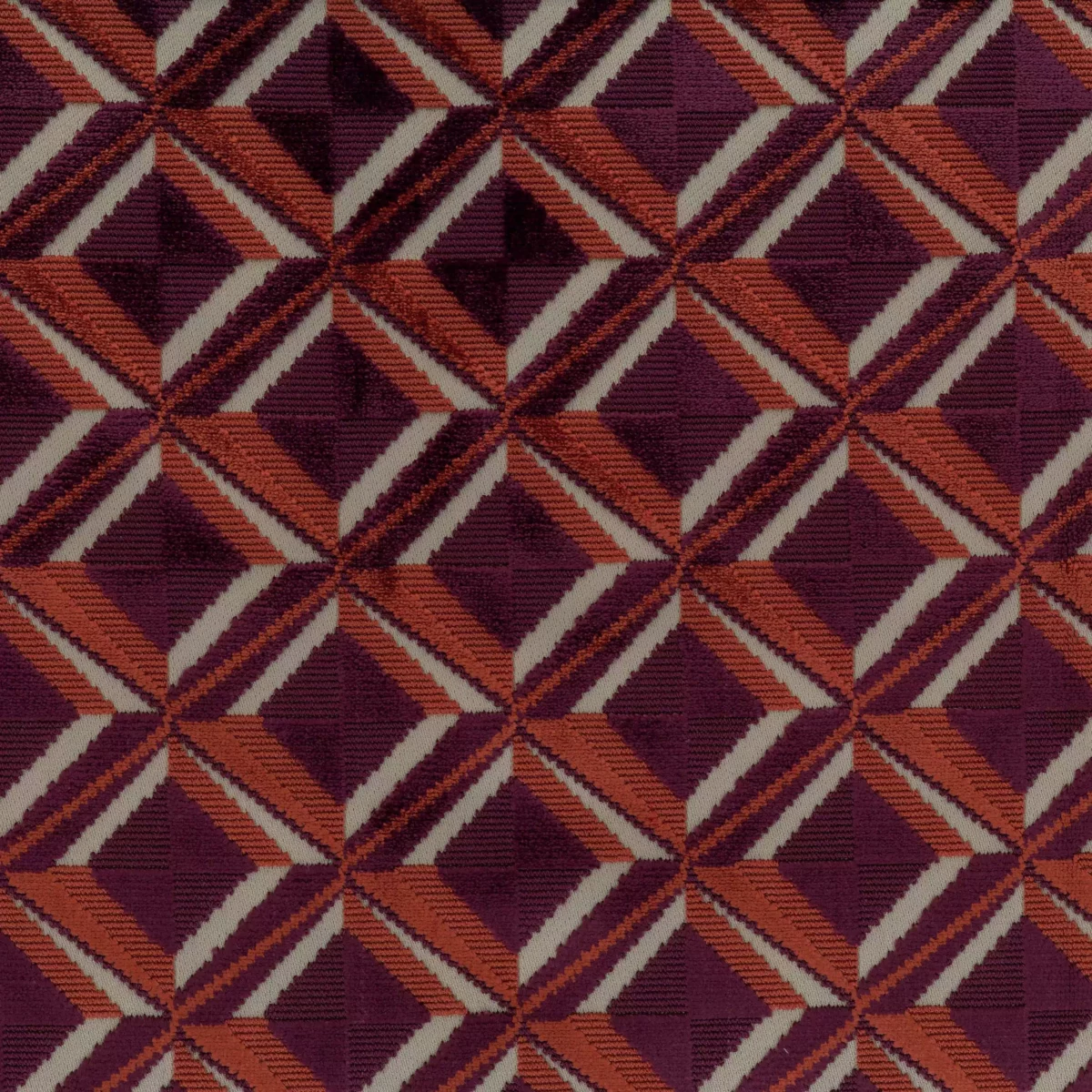 Amelia Fabric - Coral / Berry by red geometric velvet-chenille fabric from Osborne & Little