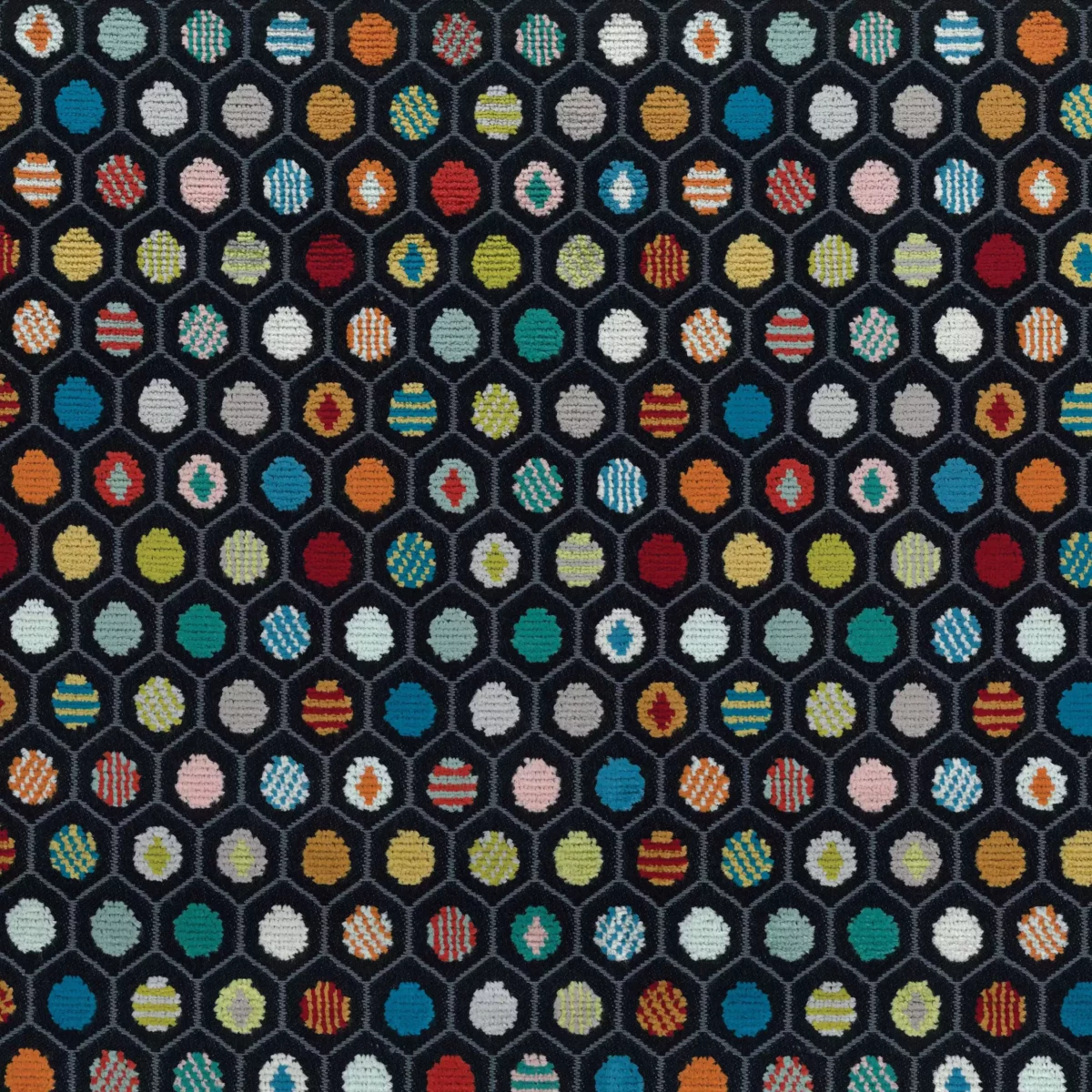 Pelangi Velvet Fabric - Charcoal / Lime by multicolour spotted velvet-chenille fabric from Osborne & Little