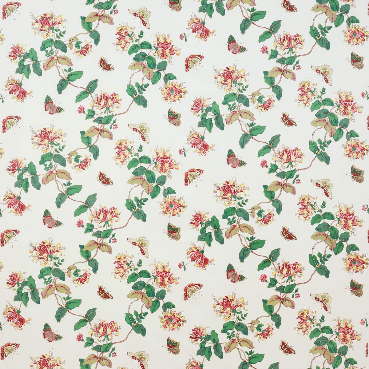 Honeysuckle Fabric - Red Chintz by red botanical printed fabric from Colefax & Fowler