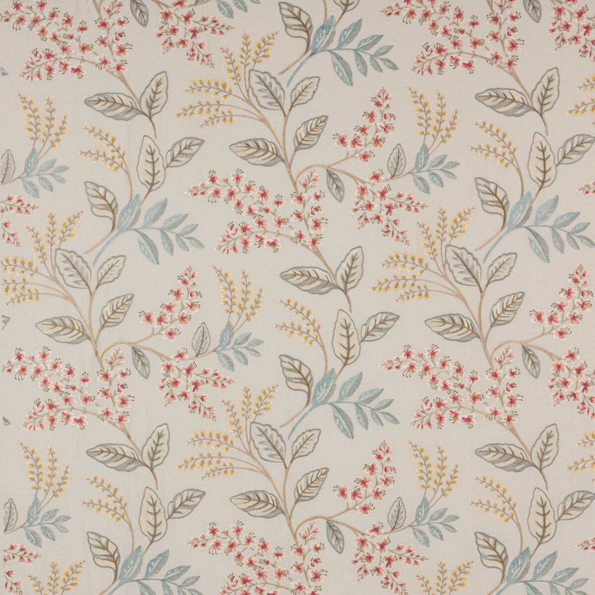 Fairlight Fabric - Pink / Old Blue by pink botanical embroideried fabric from Colefax & Fowler