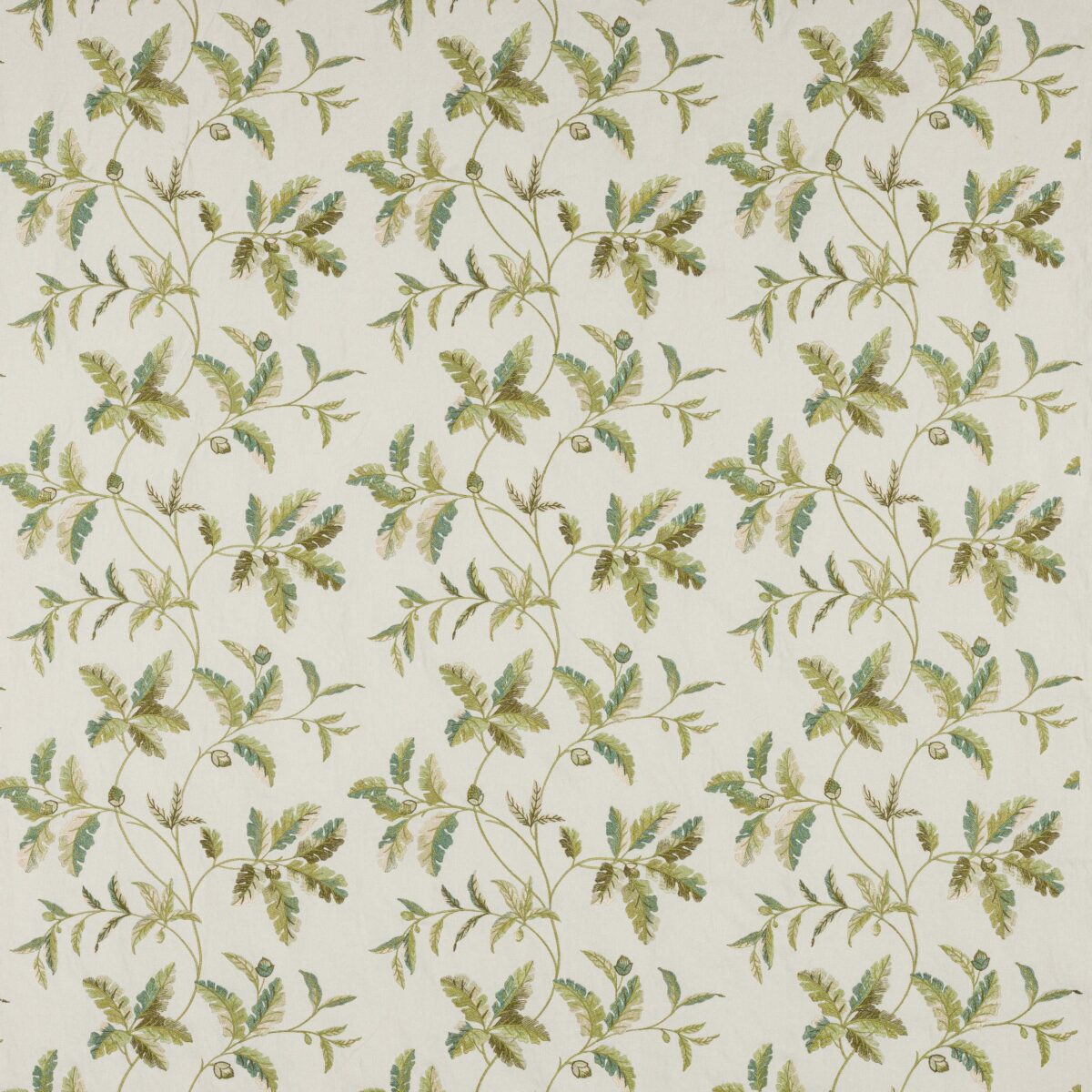Broadleaf Fabric - Leaf Green by green botanical embroideried fabric from Colefax & Fowler