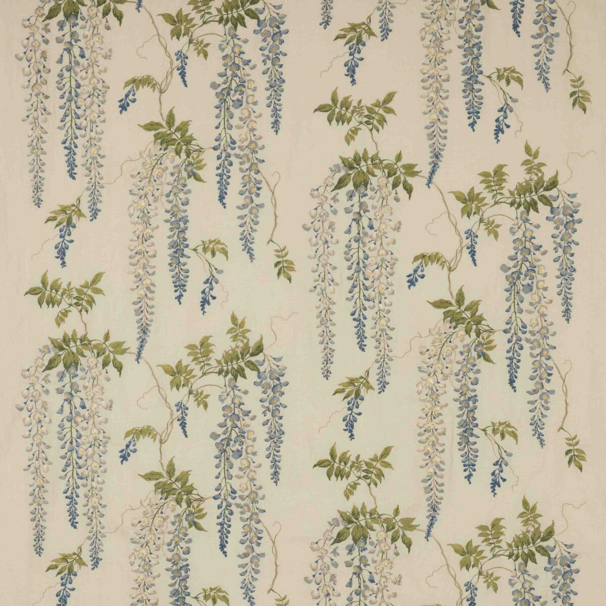 Seraphina Linen Fabric - Blue / Leaf by blue botanical embroideried fabric from Colefax & Fowler