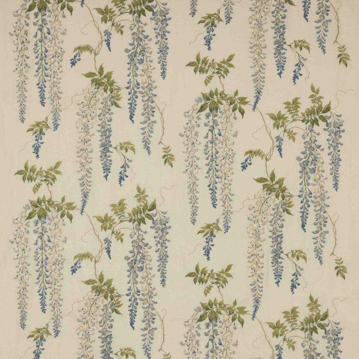 Seraphina Linen Fabric - Blue / Leaf swatch