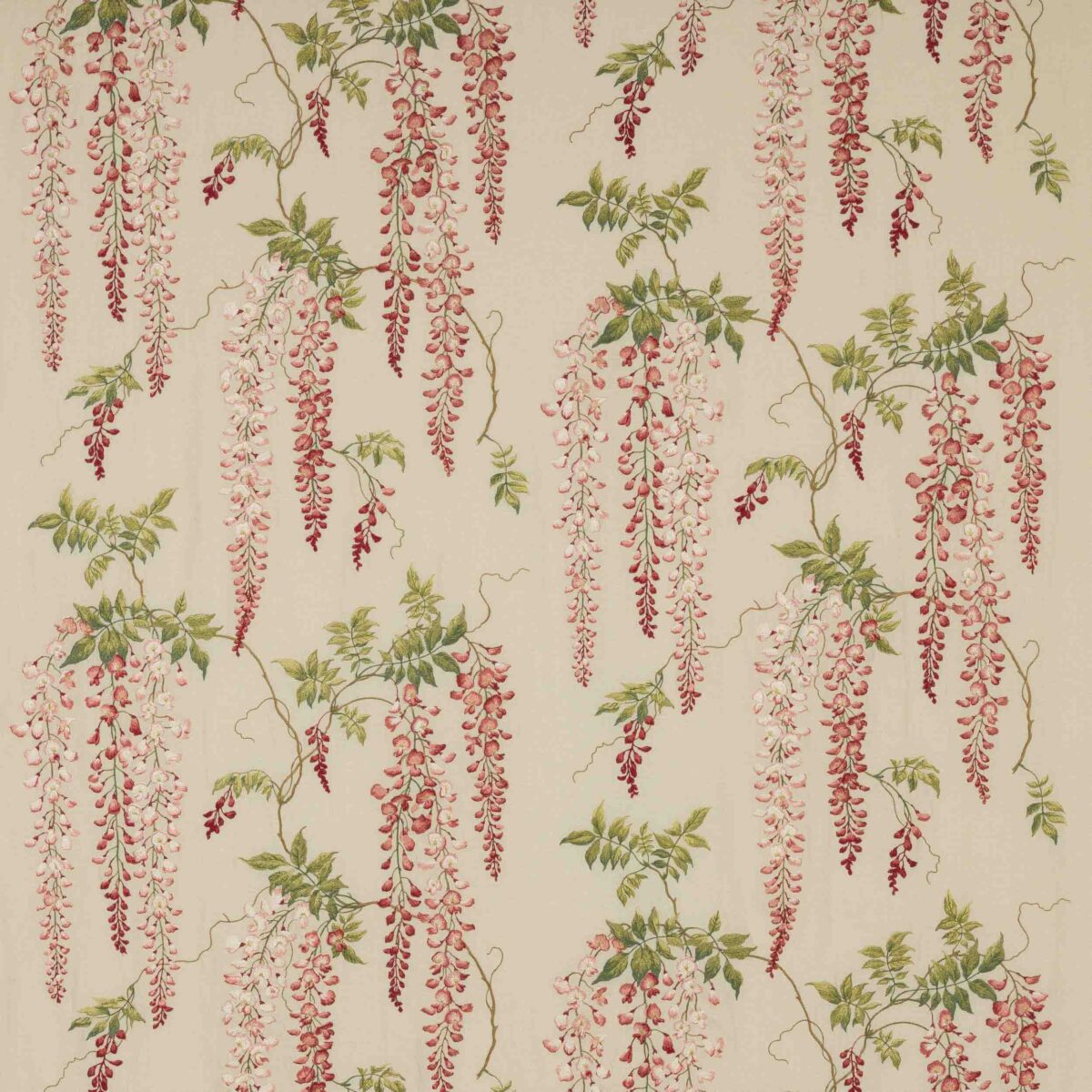 pink botanical embroideried fabric from Colefax & Fowler