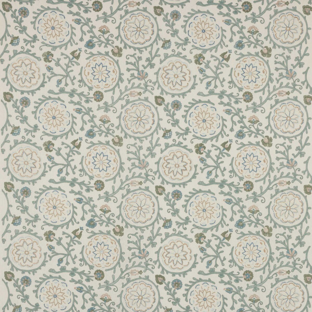 Caspian Fabric - Old Blue by blue botanical embroideried fabric from Colefax & Fowler