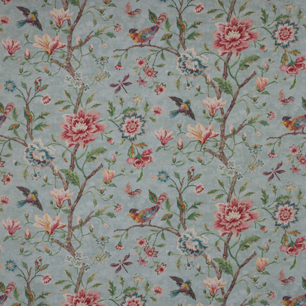 Belgrove Fabric - Aqua by blue botanical cotton fabric from Colefax & Fowler