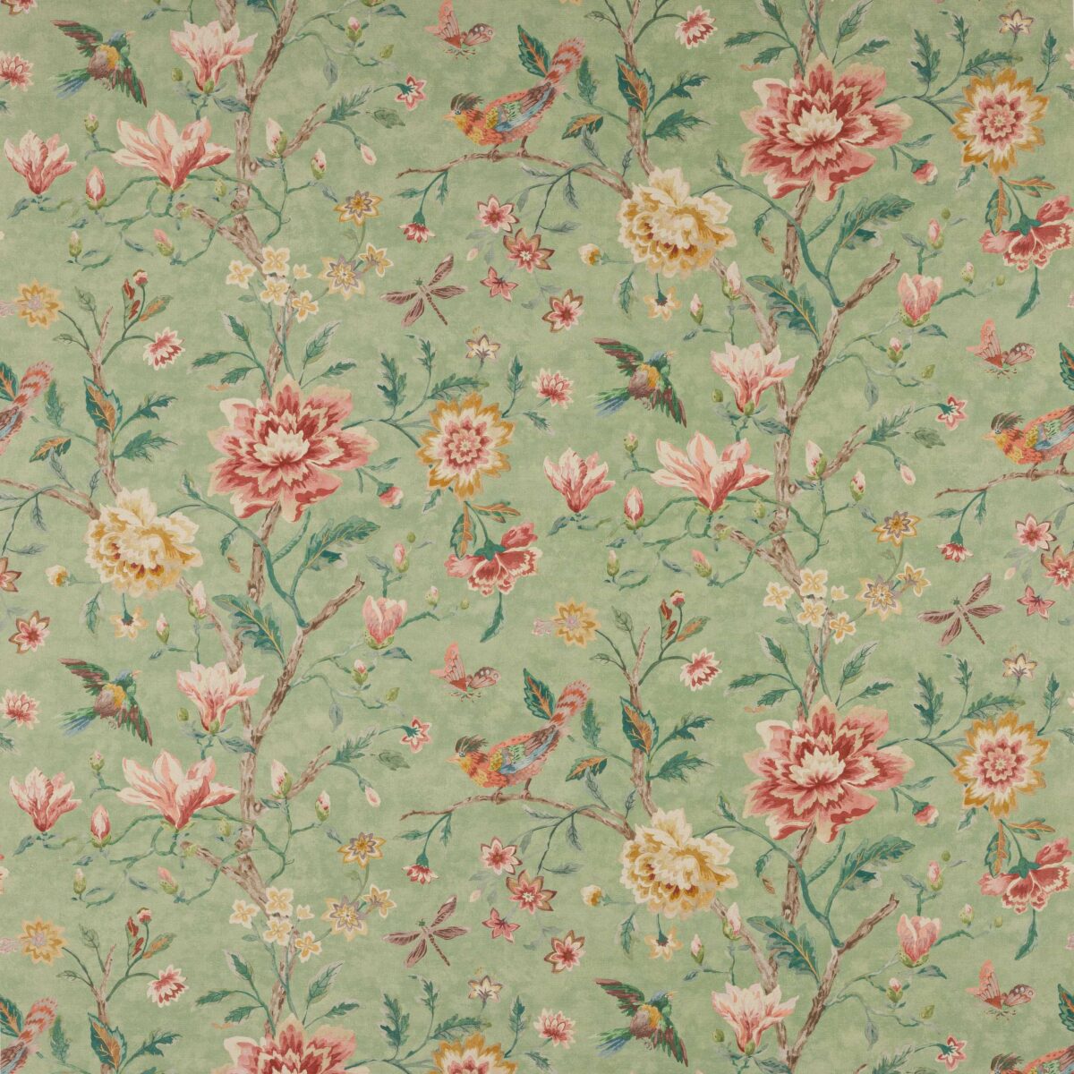 green botanical cotton fabric from Colefax & Fowler