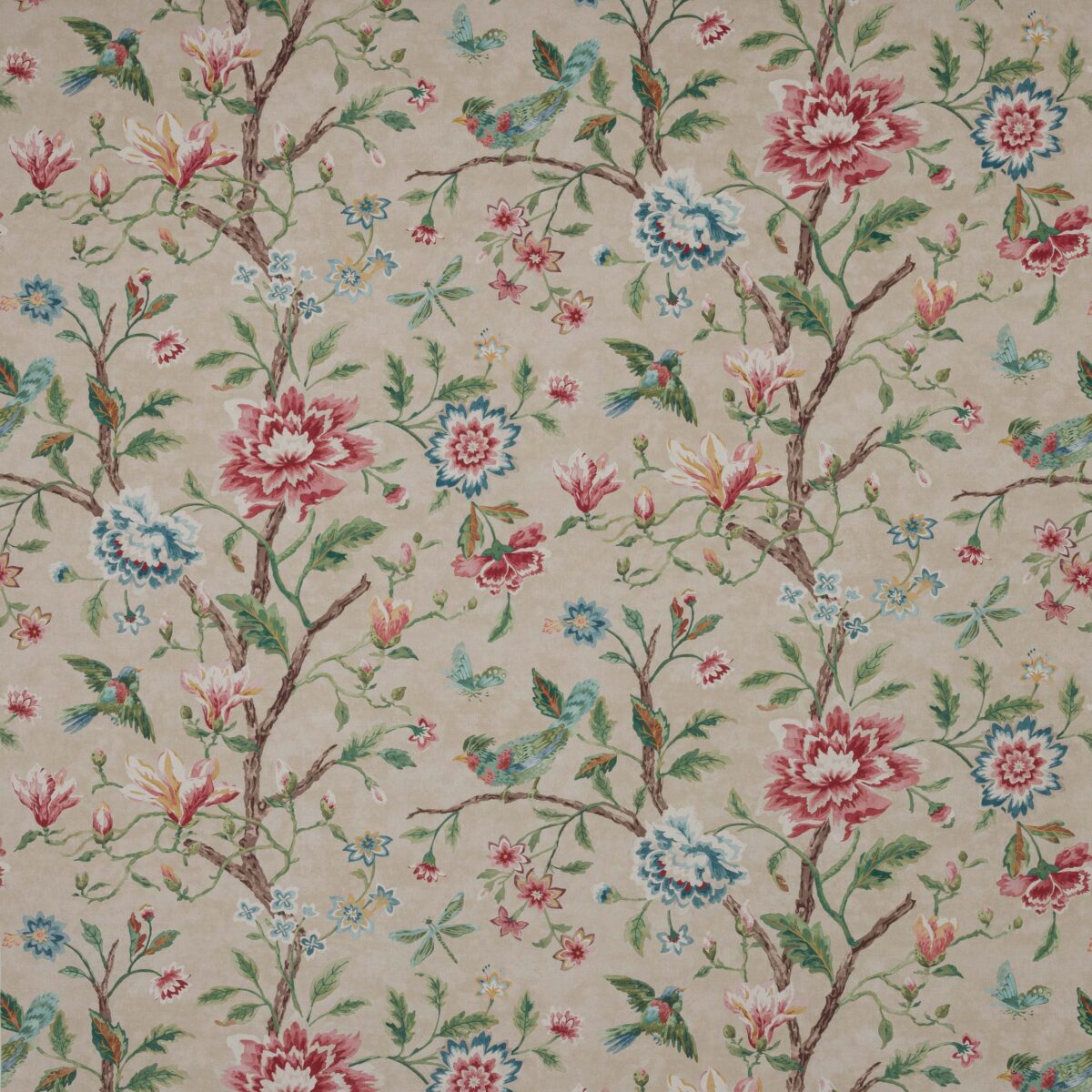 pink botanical cotton fabric from Colefax & Fowler