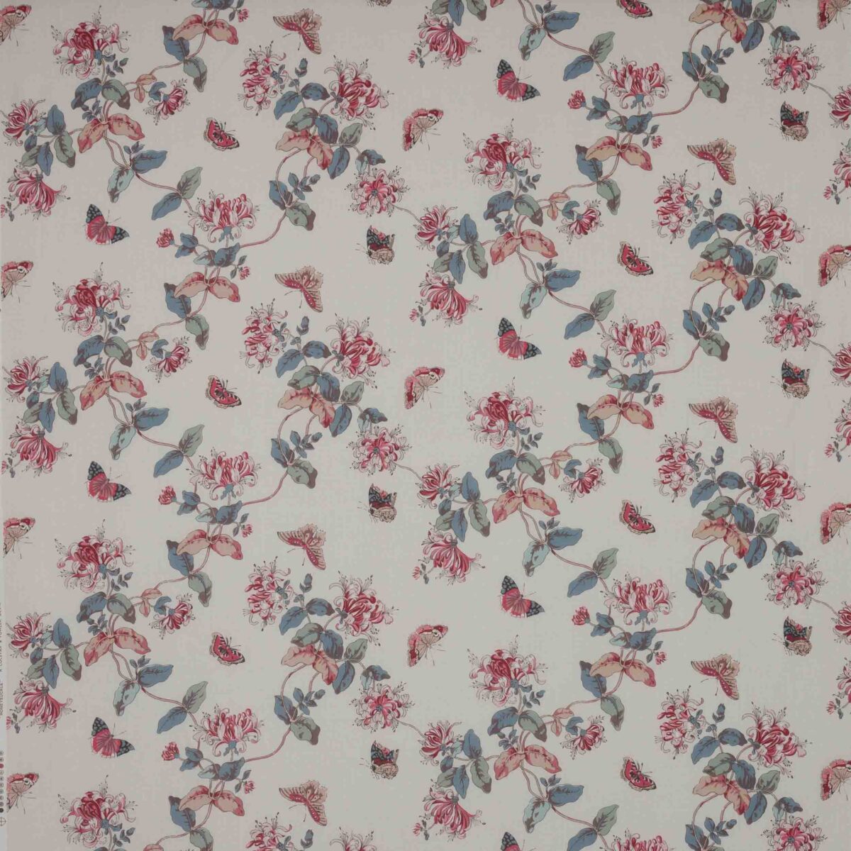 Honeysuckle Fabric - Pink / Slate by pink botanical linen fabric from Colefax & Fowler