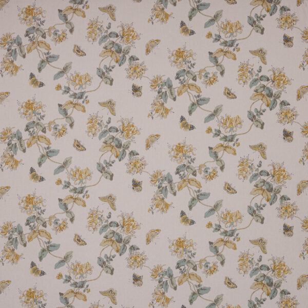 Honeysuckle Fabric - Gold / Sage by yellow botanical linen fabric from Colefax & Fowler