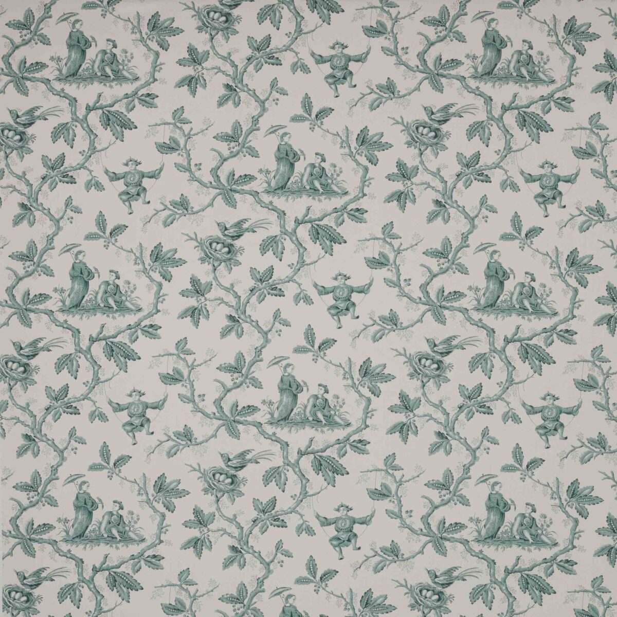 Toile Chinoise Fabric - Forest by green botanical cotton fabric from Colefax & Fowler