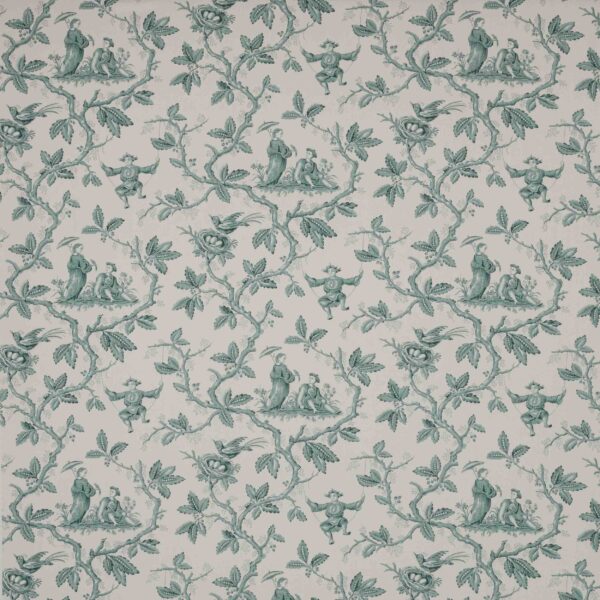 Toile Chinoise Fabric - Forest by green botanical cotton fabric from Colefax & Fowler