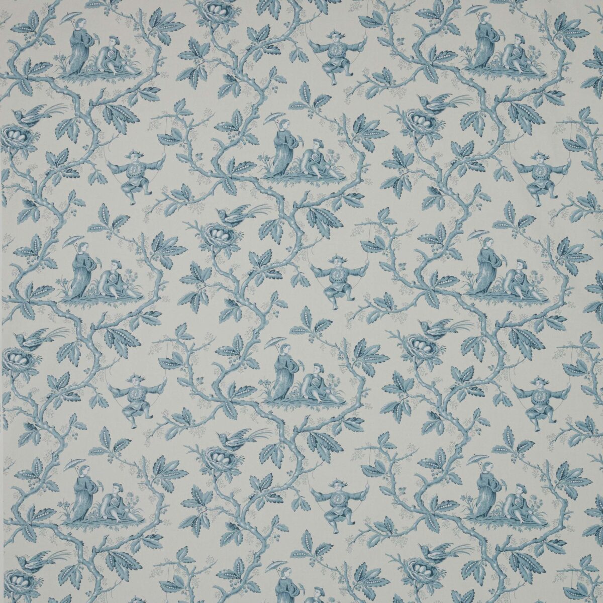 Toile Chinoise Fabric - Aqua by blue botanical cotton fabric from Colefax & Fowler