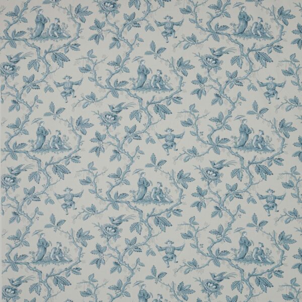 Toile Chinoise Fabric - Aqua by blue botanical cotton fabric from Colefax & Fowler