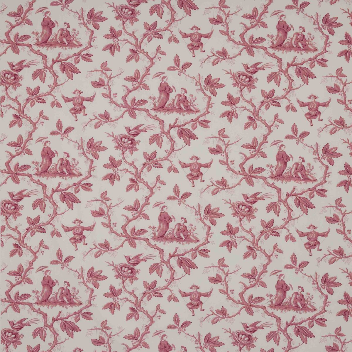 Toile Chinoise Fabric - Pink by pink botanical cotton fabric from Colefax & Fowler
