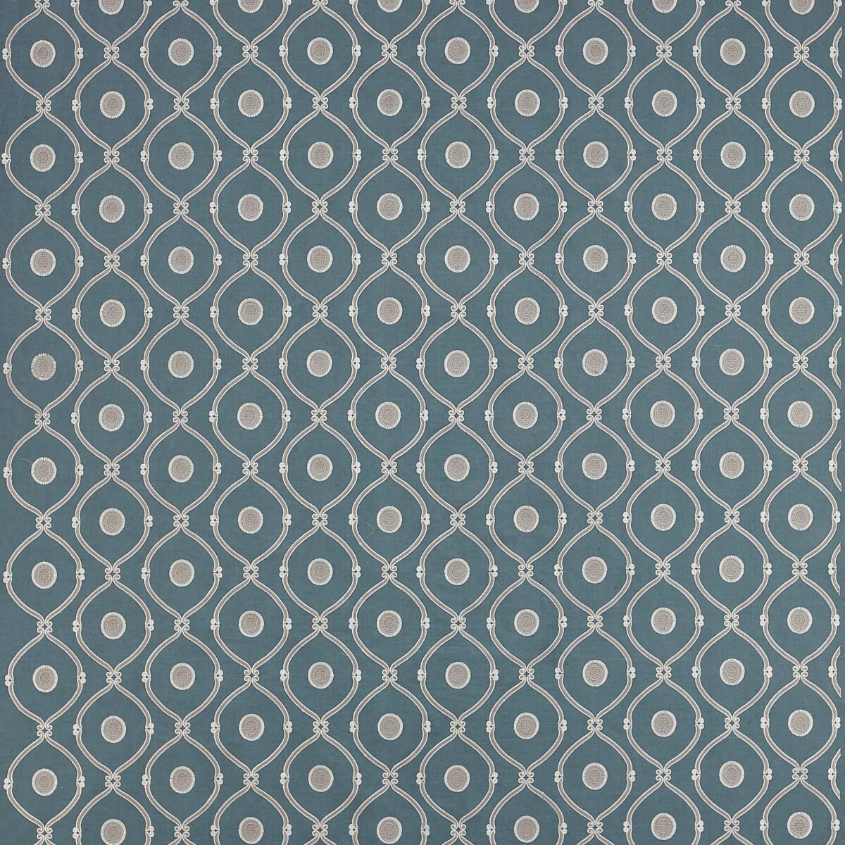Heywood Fabric - Navy by blue geometric embroideried fabric from Colefax & Fowler