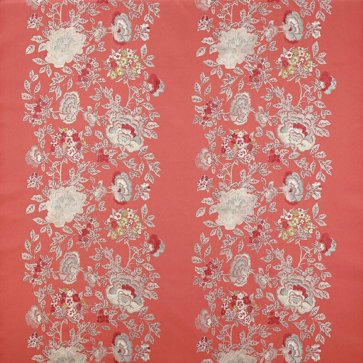 Clarinda Fabric - Red by red botanical embroideried fabric from Colefax & Fowler