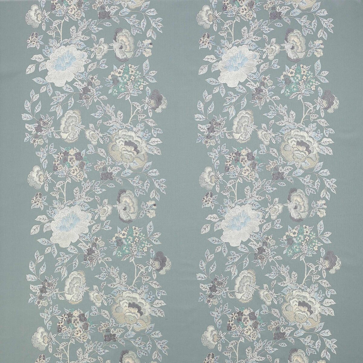 Clarinda Fabric - Slate Blue by blue botanical embroideried fabric from Colefax & Fowler