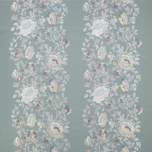Clarinda Fabric - Slate Blue by blue botanical embroideried fabric from Colefax & Fowler