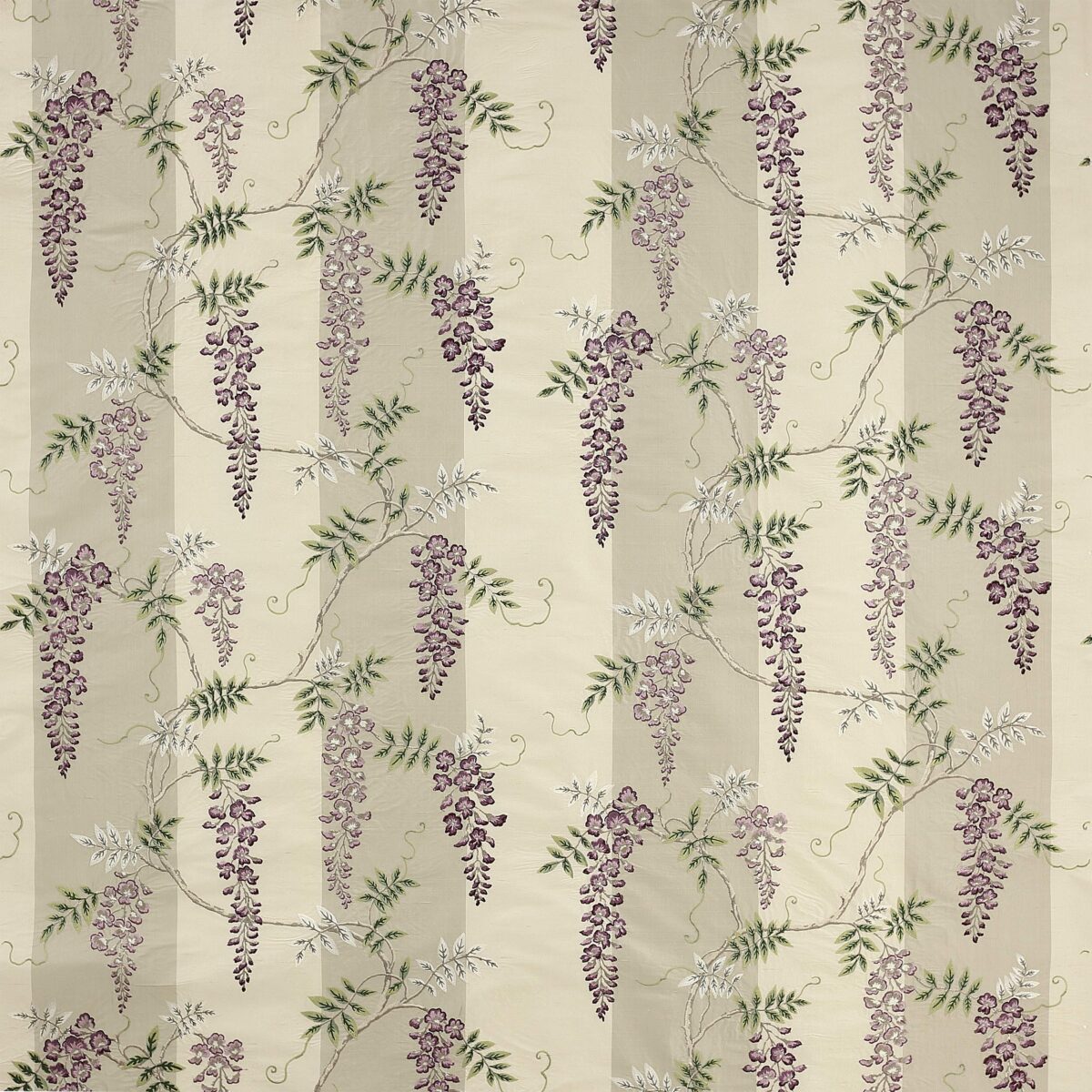 purple botanical embroideried fabric from Colefax & Fowler