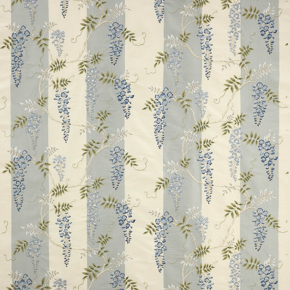 blue botanical embroideried fabric from Colefax & Fowler